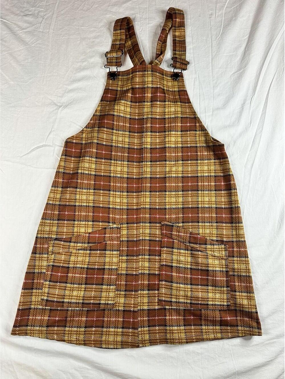 🍂🧡 Retro Plaid Overall Pinafore Dress No Boundaries S (3-5) 🧡🍂